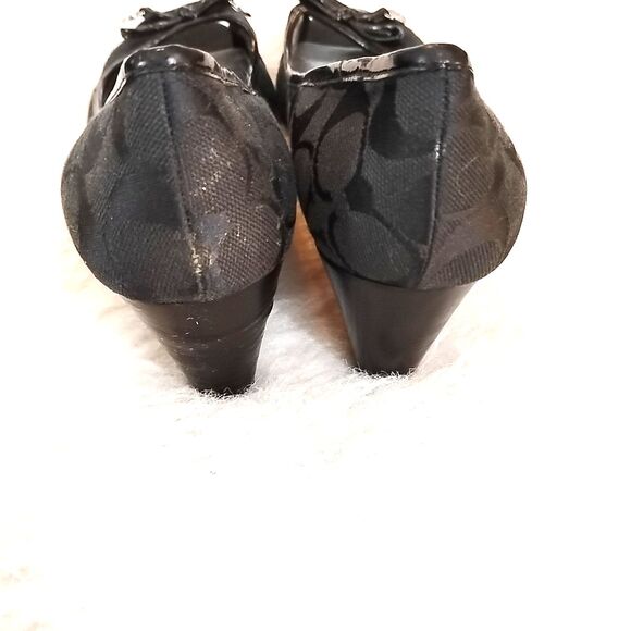 Coach Womens Size 8.5 B  Black Wedge Heel Open Toe Dress Shoes Slip On LOGO - Picture 6 of 9